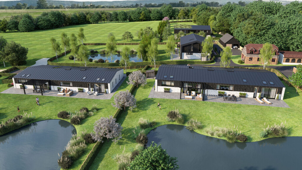 Birds eye view of two modern countryside developments
